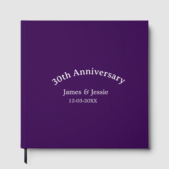 30th wedding anniversary name date purple simple  gästböcker (Framsida)
