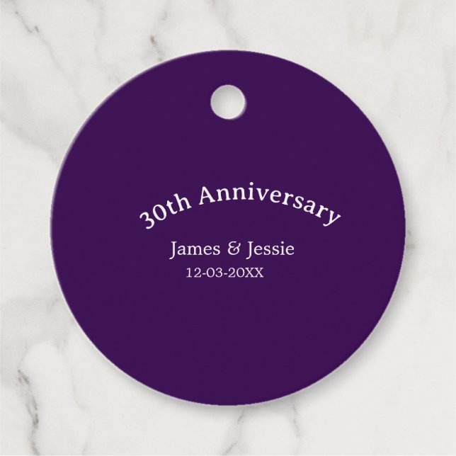 30th wedding anniversary name date purple simple  gåvor etiketter (Framsida)