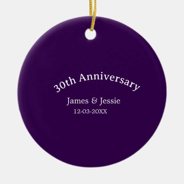 30th wedding anniversary name date purple simple  julgransprydnad keramik (Framsidan)