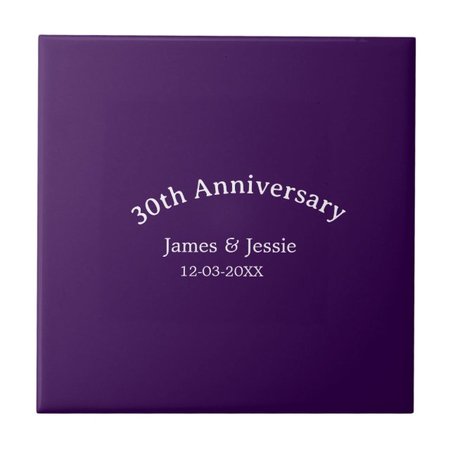 30th wedding anniversary name date purple simple  kakelplatta (Framsidan)