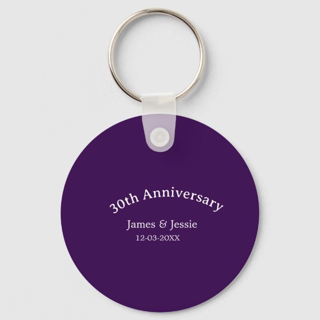 30th wedding anniversary name date purple simple  nyckelring (Framsida)