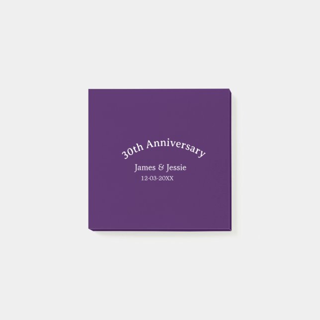30th wedding anniversary name date purple simple  post-it block (Framsida)