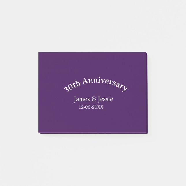 30th wedding anniversary name date purple simple  post-it block (Framsida)