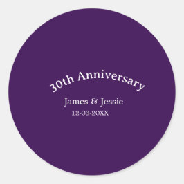 30th wedding anniversary name date purple simple  runt klistermärke