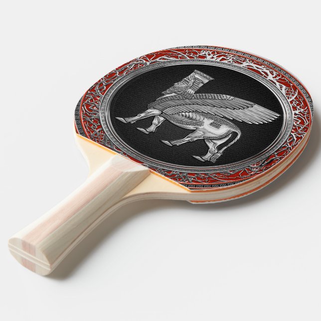 [310] Assyrian Winged Bull - Silver Lamassu Pingisracket (Ryggvinkel)