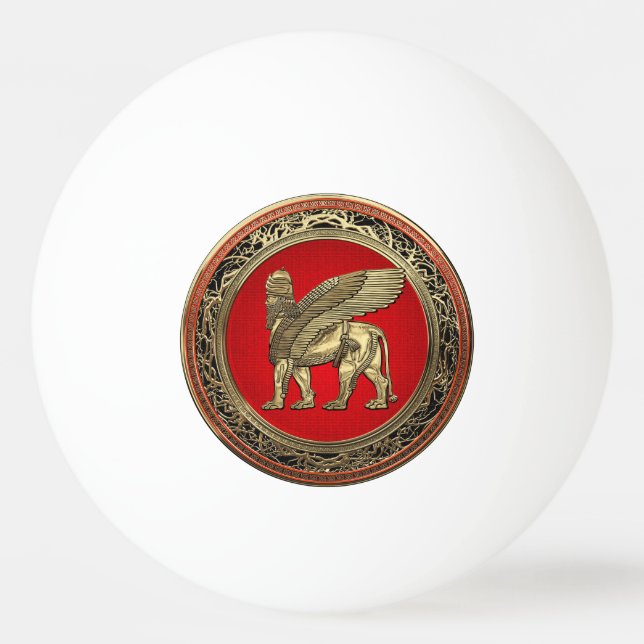 [310] Assyriansk vind Lejon - Guld Lamassu Pingisboll (Framsidan)
