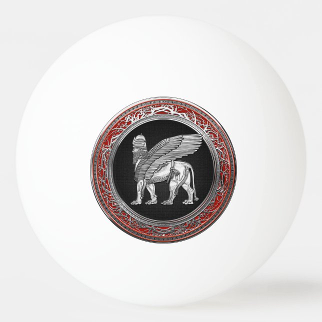 [310] Assyriansk vind Lejon - Silver Lamassu Pingisboll (Framsidan)