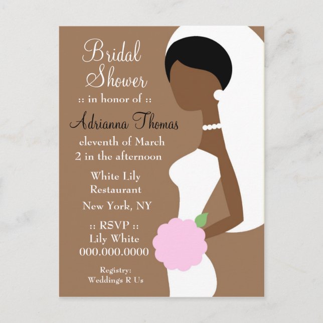 311-AFRIKANSK AMERIKANSK BRIDE SHOWER-INBJUDAN INBJUDAN VYKORT (Framsida)