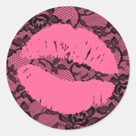 311 Åh, bara kyss det! Lace Pink på rosa läppar Runt Klistermärke
