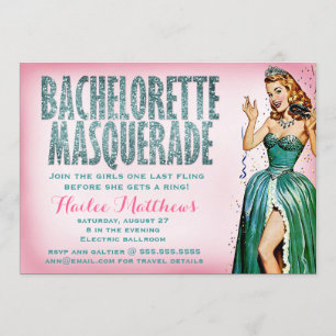 311 Bachelorette maskerad Pin Girl Gnistra Inbjudningar
