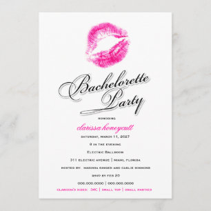 311-Bachelorette Party - Rosa Kisses Inbjudningar