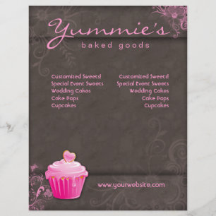 311 Bakery Flyer Cupcoa Rosa Blommigt Heart Brown