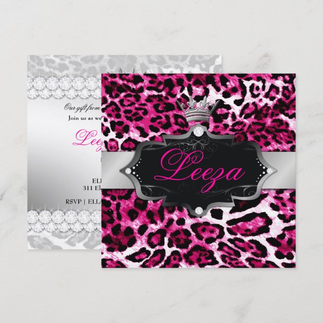 311-Baroque Princess Leopard Metallic Inbjudningar (Fram/baksida)
