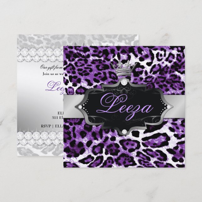 311-Baroque Princess Lila Leopard Metallisk Inbjudningar (Fram/baksida)