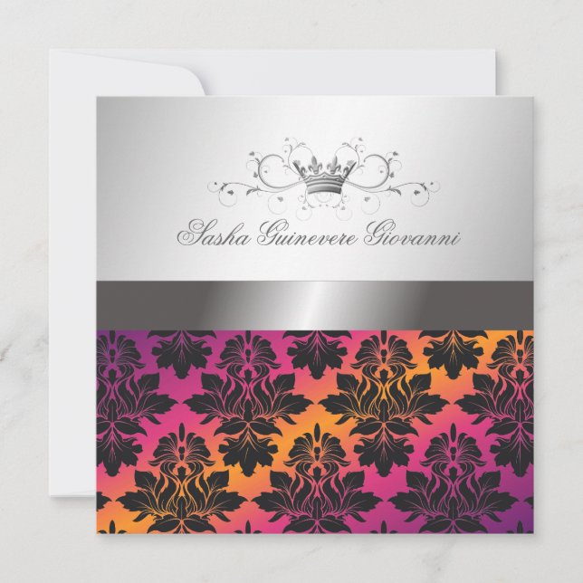 311-Blackberry Damask Ribbon Sunset VIP Inbjudningar (Framsida)