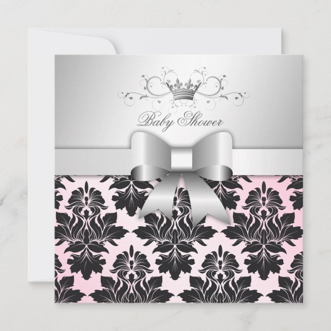 311-Blackberry Precious Rosa Damask| Babyskor Inbjudningar (Framsida)