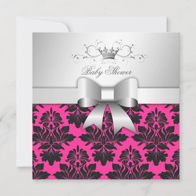 311-Blackberry Rosa Damask Bow| Babyskor Inbjudningar (Framsida)
