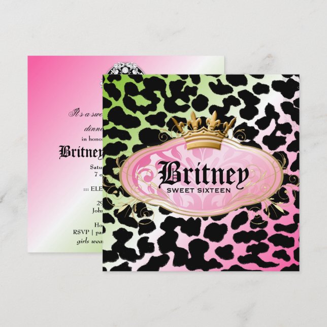 311 Bodacious Leopard Damask Invitation Lollipop Inbjudningar (Fram/baksida)