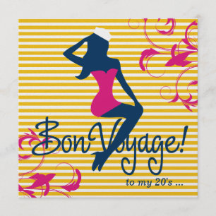 311-Bombshell Silhouette Nautical Blue Rosa Swirls Inbjudningar