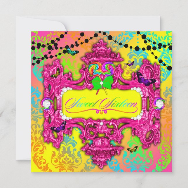 311 Candy Wonderland Rosa Sweet 16 Inbjudningar (Framsida)