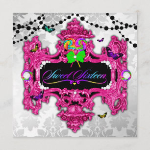311 Candy Wonderland Rosa White Damask Inbjudningar