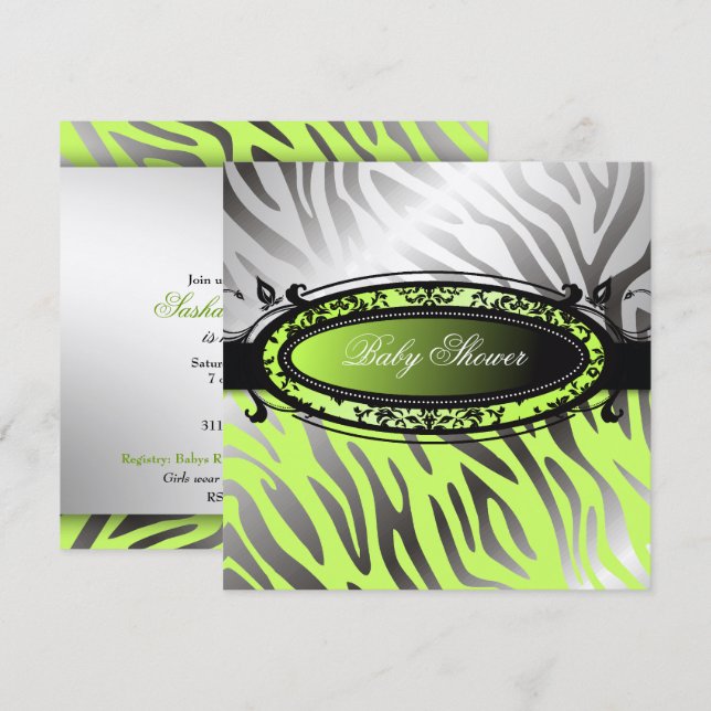311-C'est Luxueux| Hett Momma Lime Zebra| Baby Inbjudningar (Fram/baksida)