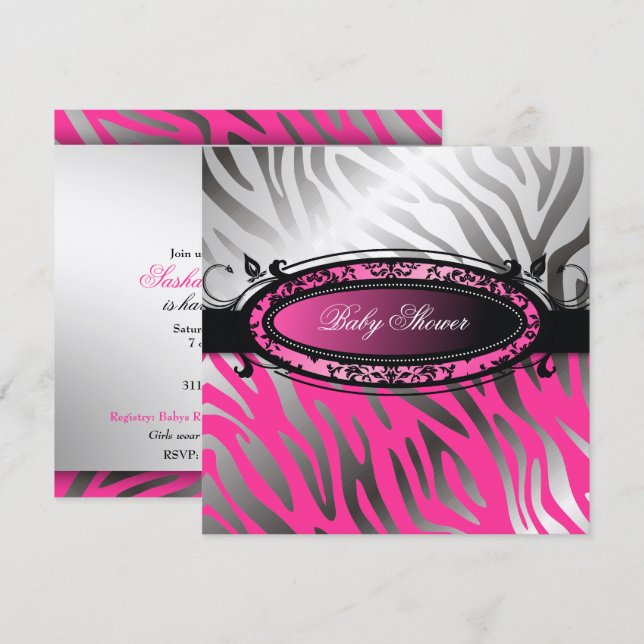 311-C'est Luxueux| Hett Momma Rosa Zebra| Baby Inbjudningar (Fram/baksida)