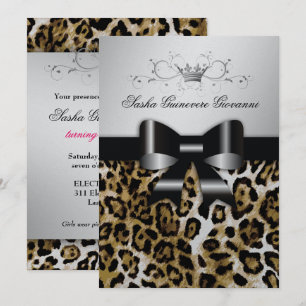 311 Chic Brown Leopard Bow 5x7 Metallisk Silver Inbjudningar