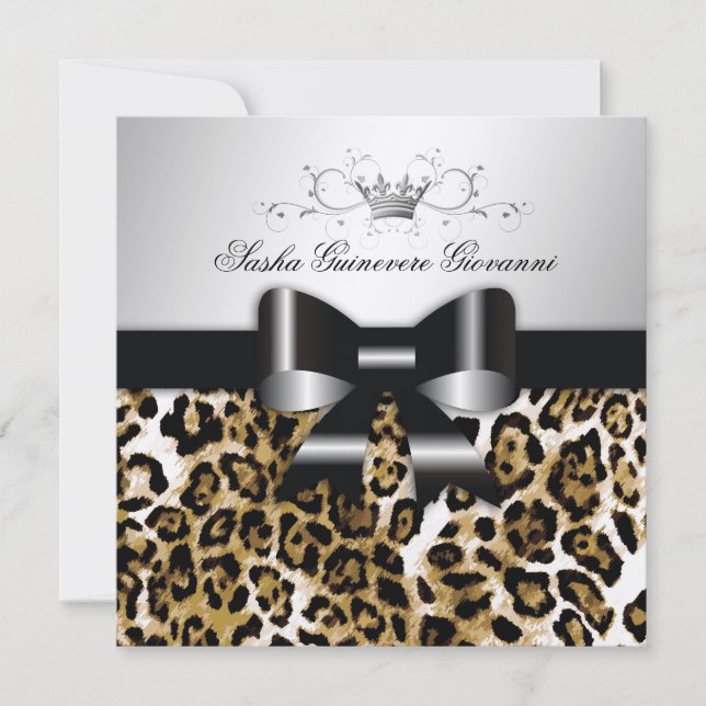 311 Chic Brown Leopard Bow  | Metallisk Guld Inbjudningar (Framsida)