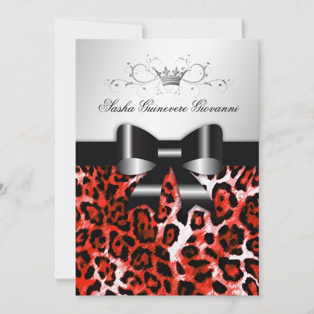 311 Chic Cherry Red Leopard Bow| Metallisk Guld Inbjudningar (Framsida)