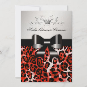 311 Chic Cherry Red Leopard Bow Metallisk Guld Inbjudningar