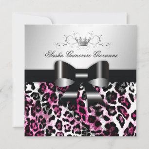 311 Chic Hett Black n Rosa Leopard Bow  Söt 16 Inbjudningar