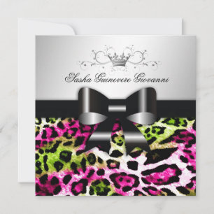 311- Chic Shock rosa Lime Leopard Bow  Söt 16 Inbjudningar