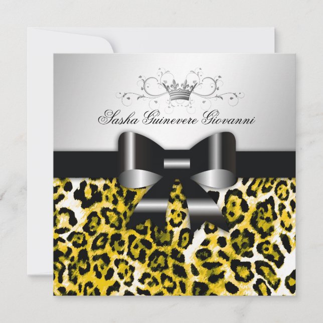 311- Chicens Hett Gult Leopard Bow| Söt 16 Inbjudningar (Framsida)