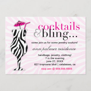 311 Cocktails & Bling Zebra Inbjudningar