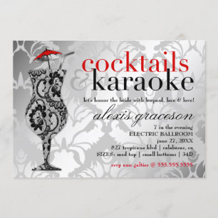 311 Cocktails & Karaoke Red Damask Inbjudningar