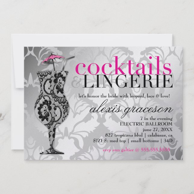 311 Cocktails & Lingerie Snöre Metallic Inbjudningar (Framsida)