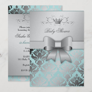 311 Damask Shimmer Bow Boy Blue Shower Inbjudningar
