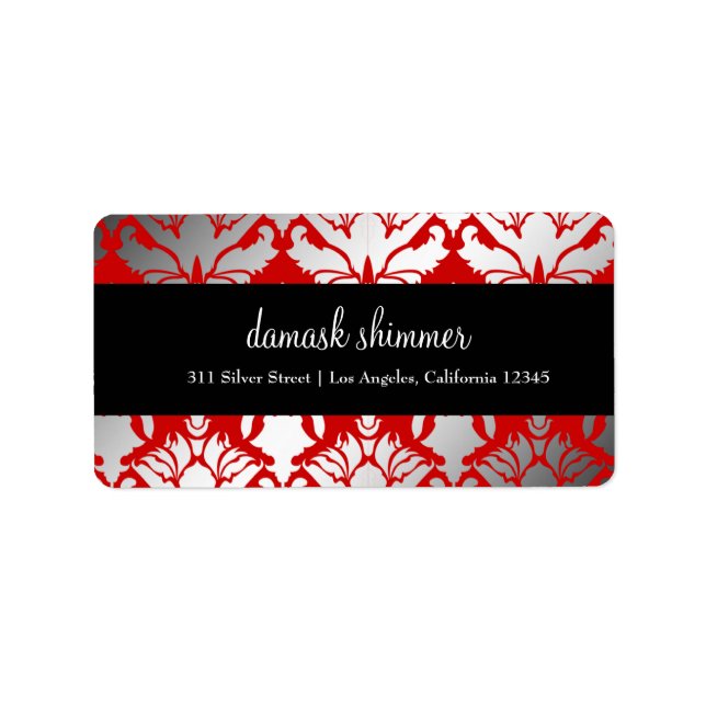 311-Damask Shimmer Red Label Adressetikett (Framsidan)