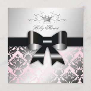 311-Damask Shimmer Svart Bow Pink Baby Shower Inbjudningar