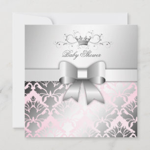 311-Damaskus Shimmer Bow Precious Rosa Baby Shower Inbjudningar