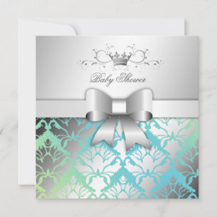 311-Damaskus Shimmer Bow Turocise Lime Baby Shower Inbjudningar