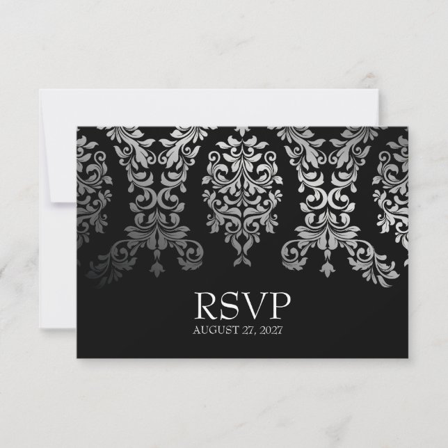 311 Dash Damask Black Faux Silver OSA Kort (Framsida)