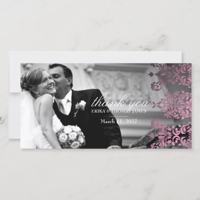 311-Dash Damask | Ljust rosa Tack-foto Tack Kort (Framsida)