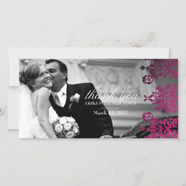 311-Dash Damask | Magenta Tack Photo Kort (Framsida)