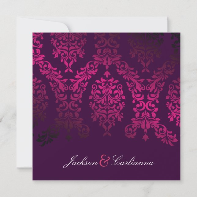 311-Dashing Damask Natt Magenta Aubergine Inbjudningar (Framsida)