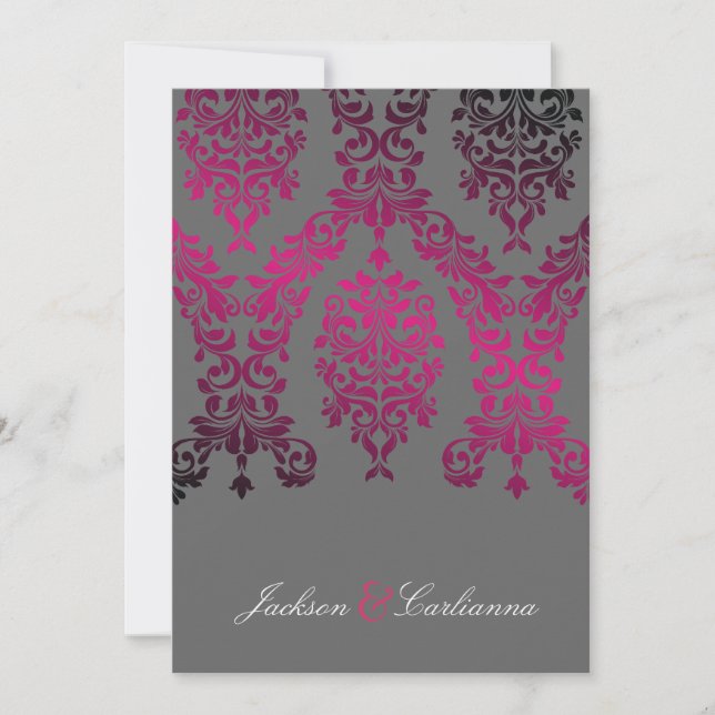 311-Dashing Damask Natt Magenta Mörkgrå Inbjudningar (Framsida)