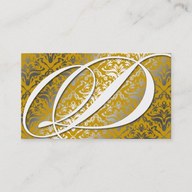 311-Dazzle mig damast - guld- D-Monogram Visitkort (Framsida)