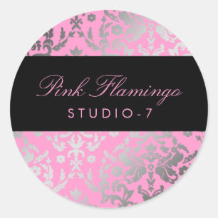 311-Dazzling Damask Rosa Flamingo Runt Klistermärke