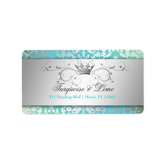 311 Dazzling Damask Turcos & Lime Black Adressetikett (Framsidan)